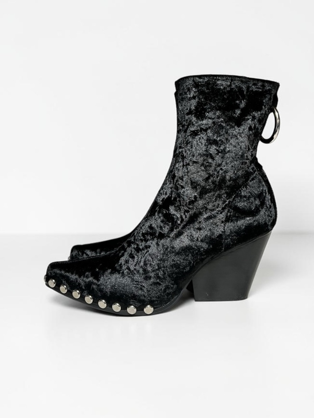 🌻NEW NWOT Jeffrey Campbell Walton Velvet Studded Booties Black Western Size 9.5